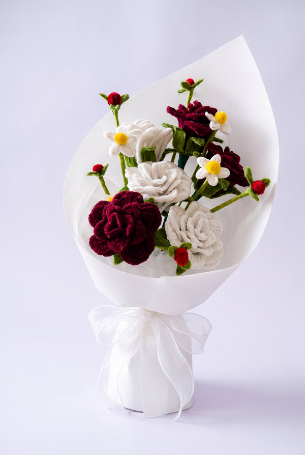 Rosewood Romance Bouquet - handcrafted chenille forever flowers