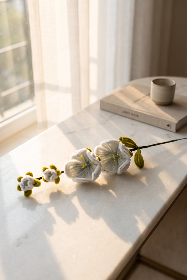 White Magnolia Stem - a single handcrafted chenille forever flower