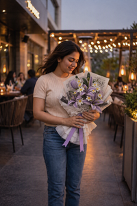 Lilac Reverie - handcrafted chenille forever flowers in white newsprint wrap