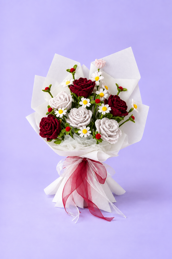 Rosewood Romance Bouquet - handcrafted chenille forever flowers